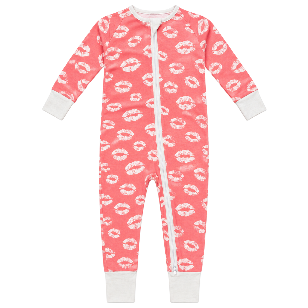 Little Sleepies Kisses Pink Lip Print Zippy Pajama Set 6-12 Months 1