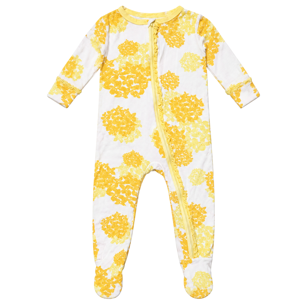KicKee Pants Yellow Floral Bamboo Footed Pajamas 12-18 Months 1
