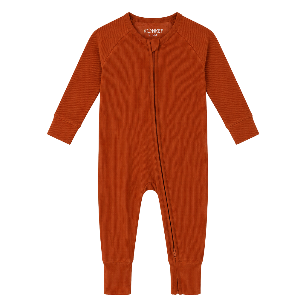 Monkee Rooz Sleeper Size 6-12M Orange Ribbed Zip Footie 1