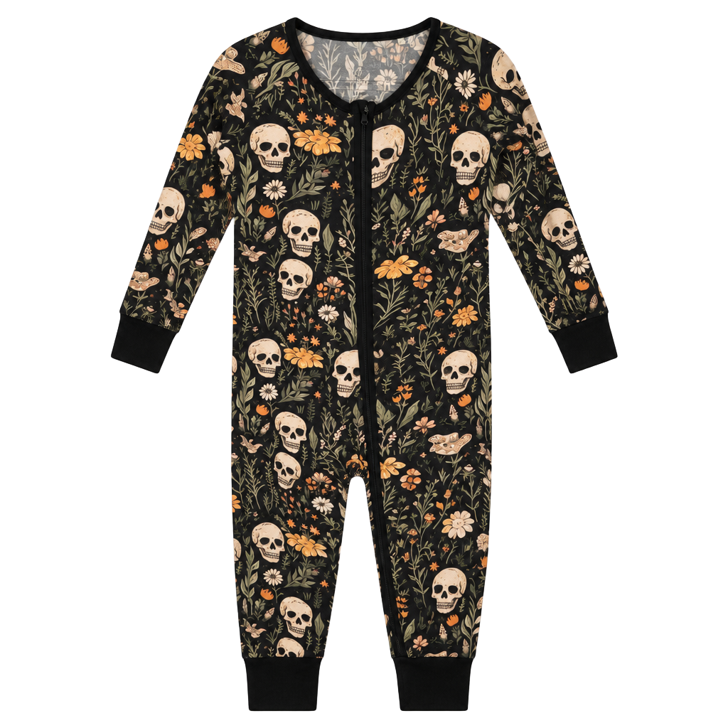 Bums & Roses Footless Romper Size 18-24M Skull Floral Bamboo Pajamas 1