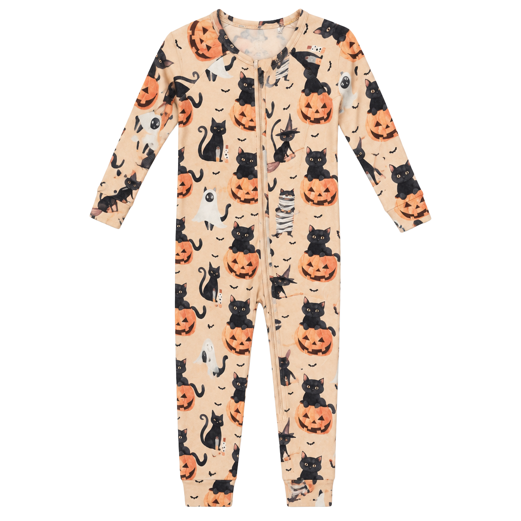 Bums & Roses Zip Sleeper Size 9-12 Months Halloween Black Cat Pumpkin 1