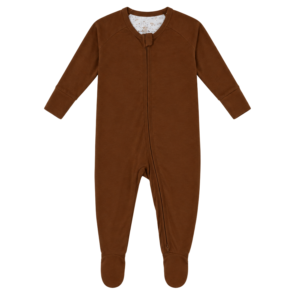 Monkeeroos Pajamas Zip Romper Size 6-12 M Brown Bamboo 1