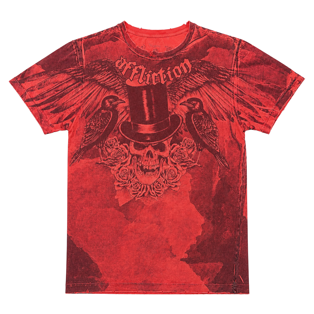 Affliction Red Lava Wash Skull & Roses Graphic T-Shirt Men’s XL Y2K Biker Grunge 1