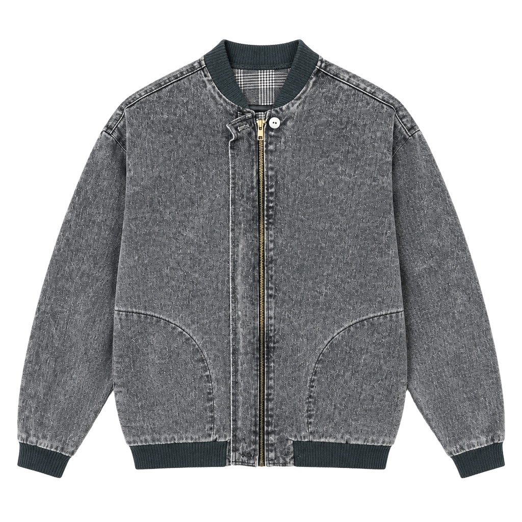 Vintage Carlyle Denim Bomber Jacket Men’s Small Acid Wash Gray 1
