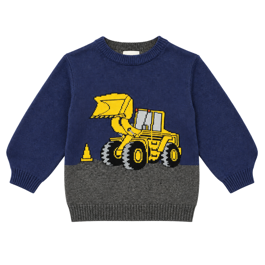 Covington Bulldozer Sweater Size M (5-6) Kids Blue Graphic Knit 1