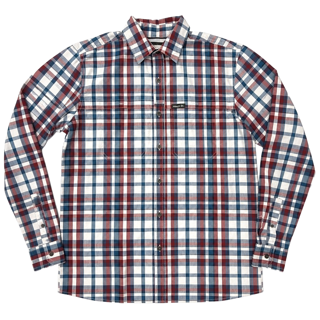 Wrangler Men's Regular Fit Long Sleeve Plaid Utility Camp Shirt Size M 1