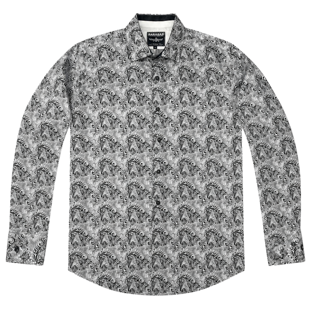 Barabas Men's Black and White Swirl Abstract Print Long Sleeve Button Up 1