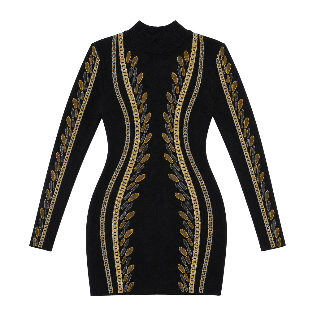 Fashion Nova Zola Sweater Print Mini Dress in Black/Combo 1