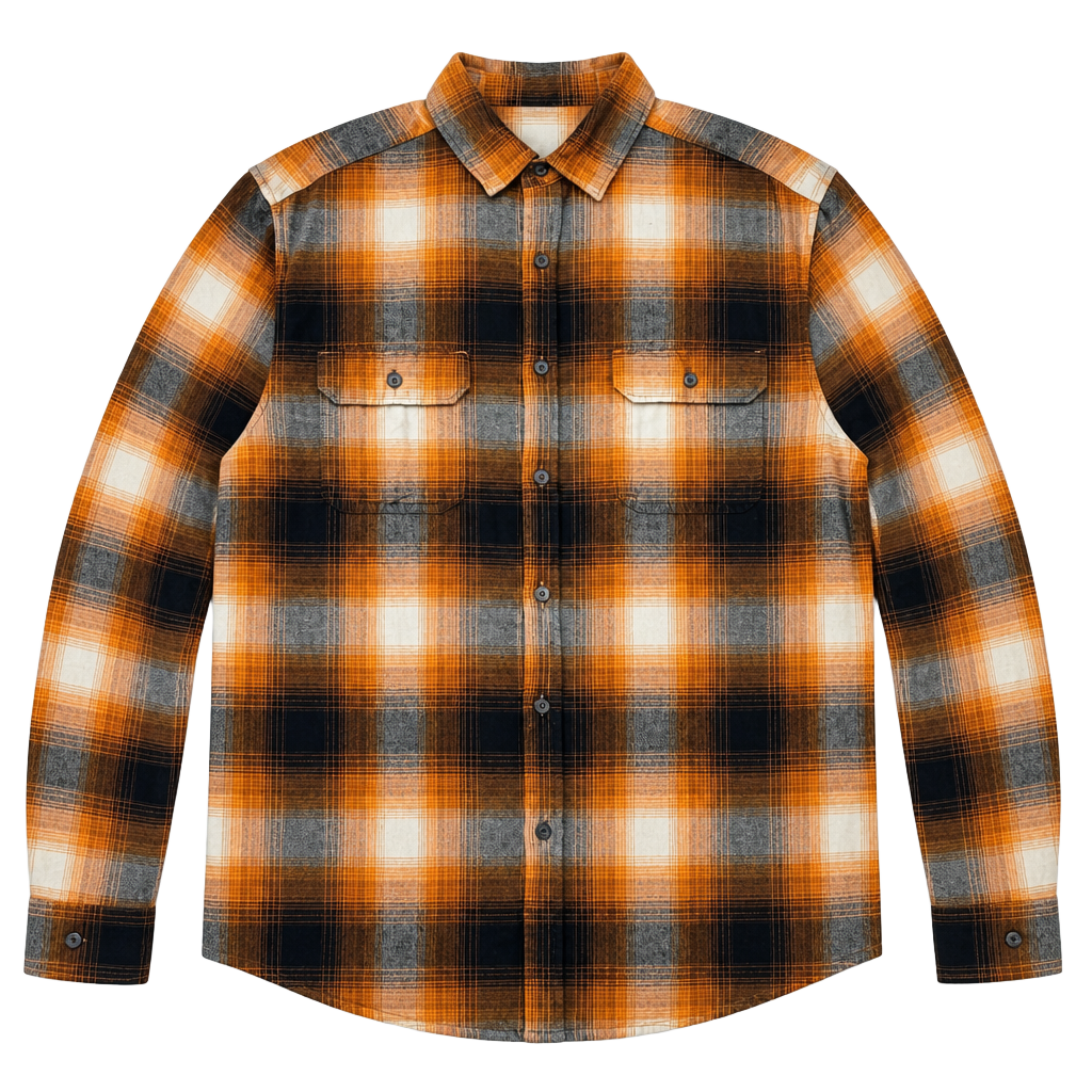 Goodfellow & Co Men's Orange Black Plaid Long Sleeve Flannel Button-Up 1