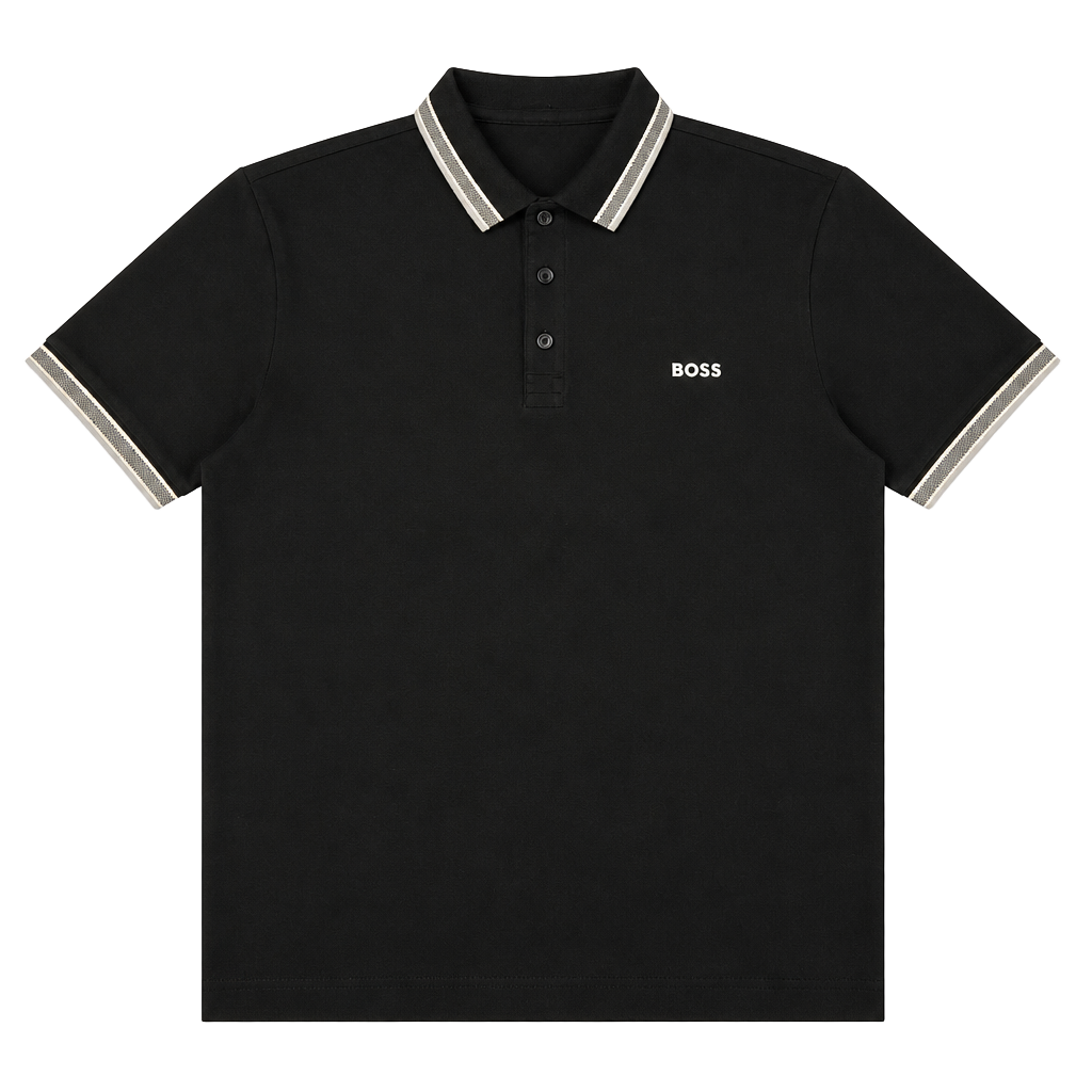 Hugo Boss Men's Black Polo Shirt with Tipped Collar Size L 1