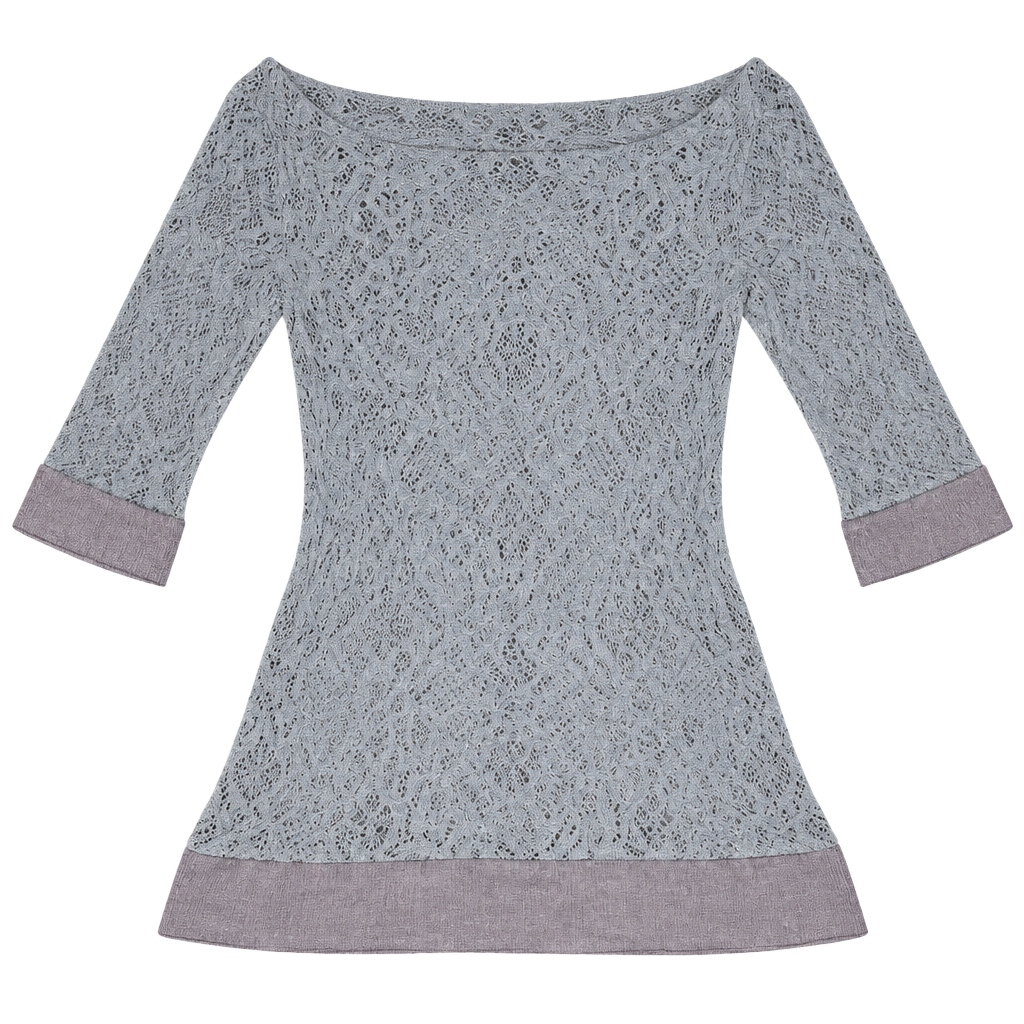 Free People Blouse Medium Grey Lace Floral Peplum 3/4 Sleeve Top 1