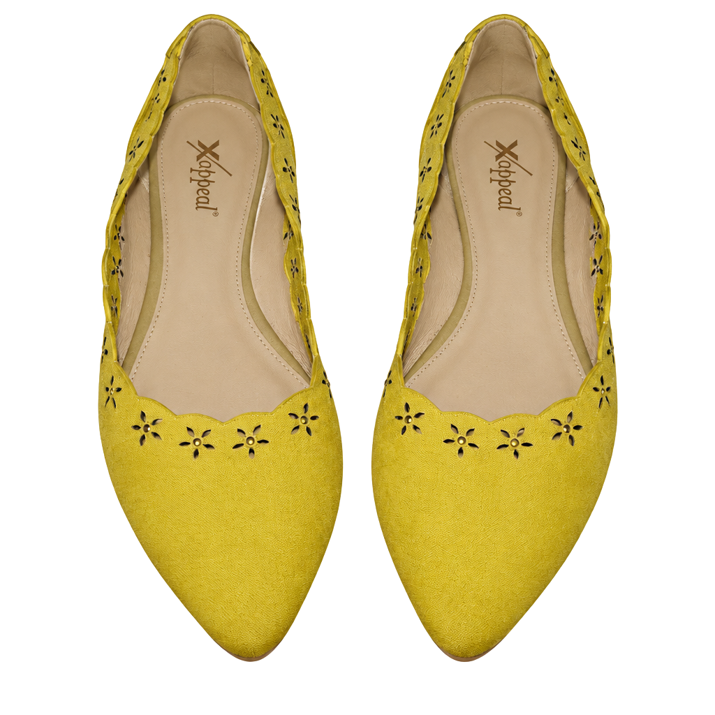Xappeal Andie Flat Size 9 Yellow Suedette Floral Cutout Shoes 1
