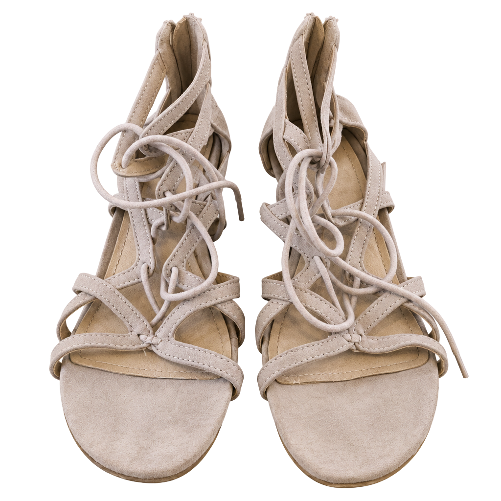 Gentle Souls Lace Up Heeled Sandals Taupe Suede 1