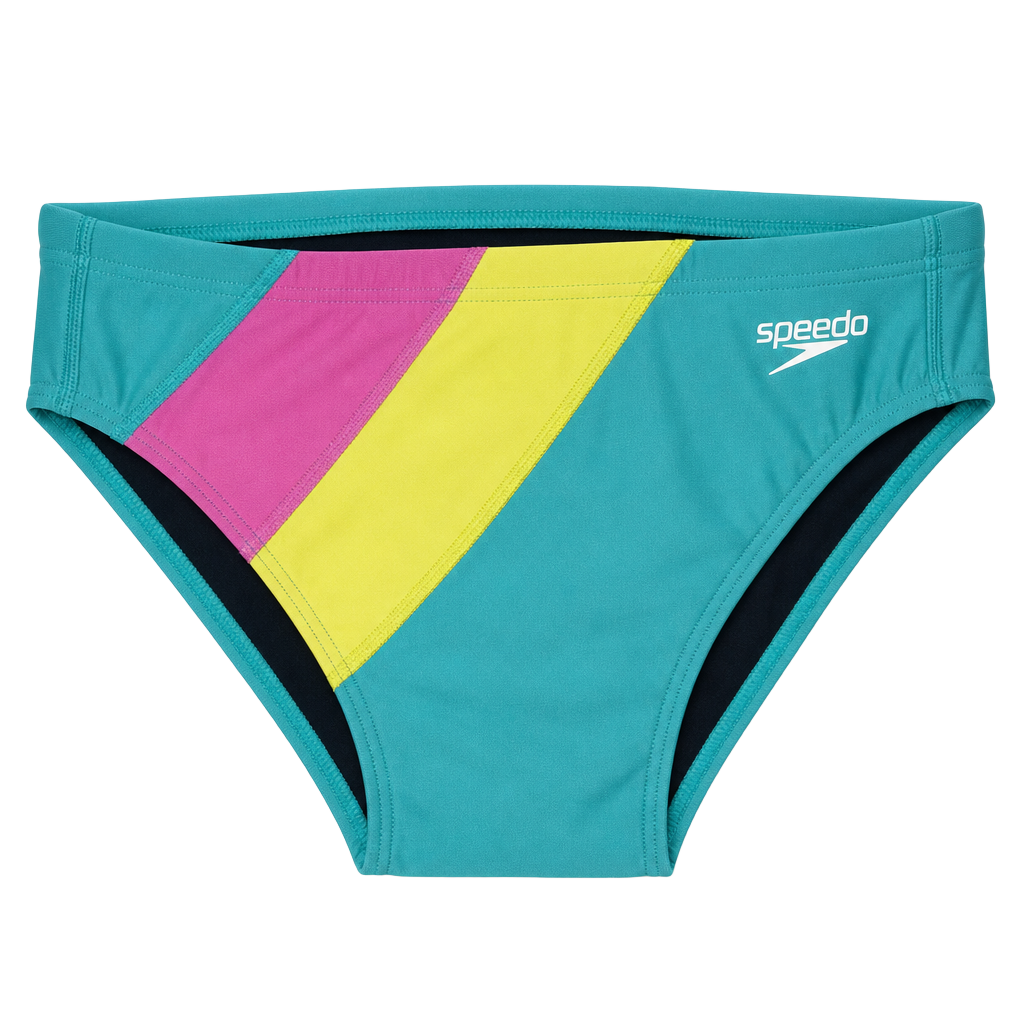 NWT Speedo Vibe Eco Endurance brief teal, pink, and yellow colorblock Size 30 1