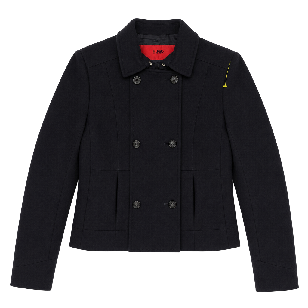 Hugo Boss Women's Navy Blue Double Breasted Cropped Pea Coat Jacket 1