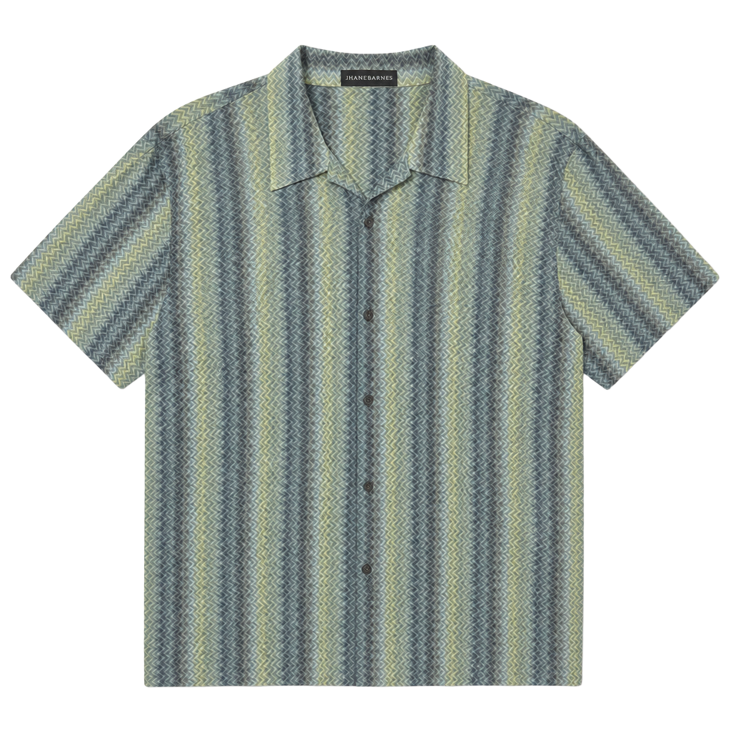 Jhane Barnes Vintage 100% Silk Zig Zag Geometric Print Short Sleeve Button Down Shirt 1