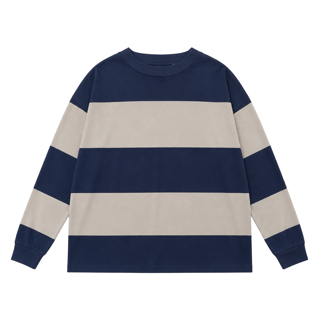 Gap Navy and Beige Wide Stripe Long Sleeve Crewneck Pullover 1