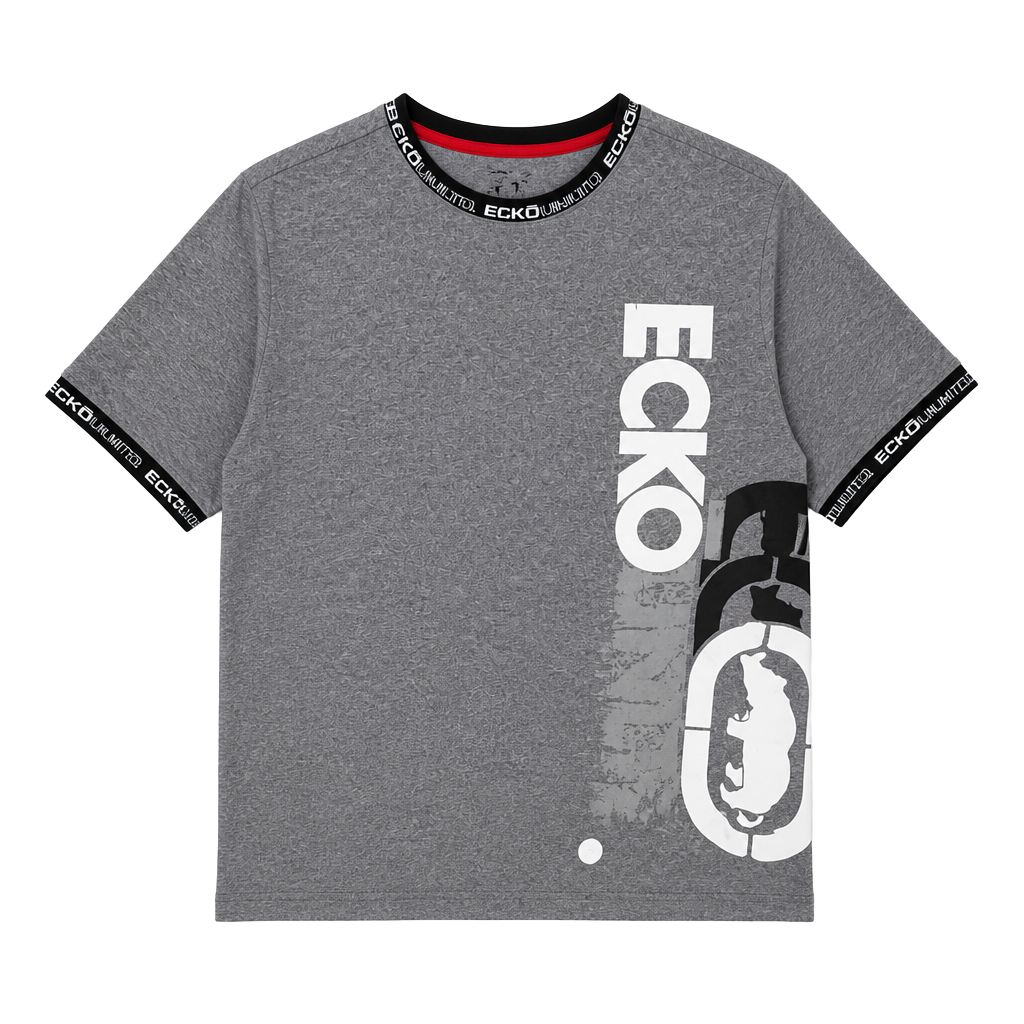 Ecko Unltd Men's Grey Short Sleeve Graphic T-Shirt with Logo Trim 1