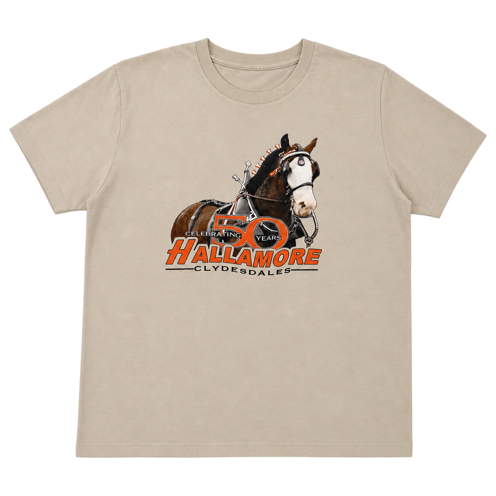 Hanes Beefy-T Celebrating 50 Years Hallamore Clydesdales Graphic Tee 1