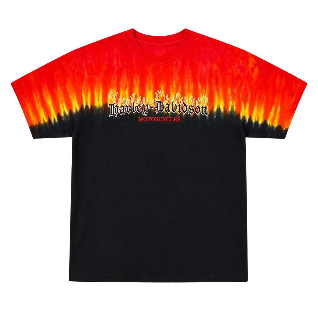 Vintage Harley-Davidson Motorcycles Fire Graphic Tie-Dye T-Shirt 1