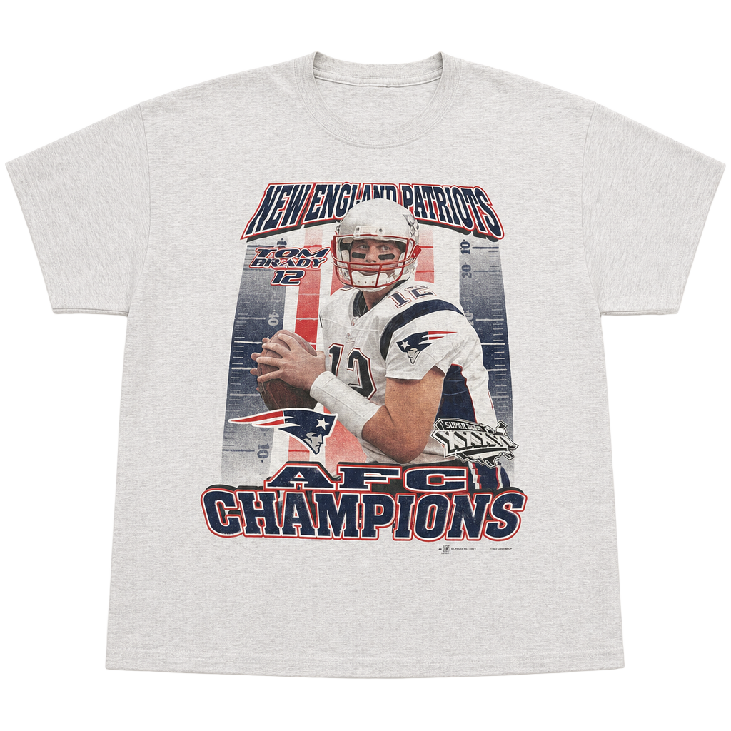Vintage 2002 New England Patriots AFC Champions Tom Brady Super Bowl XXXVI T-Shirt 1