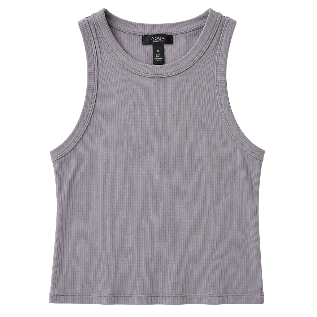 AQUA Athletic Ribbed Shelf Bra Tank Top Storm Front Grey Size L 1