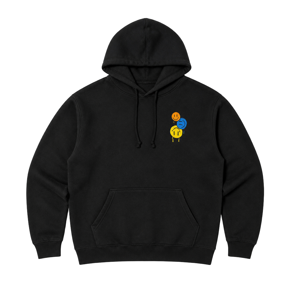 Denim Civilization Black Hoodie with Melting Triple Smiley Face Embroidery 1