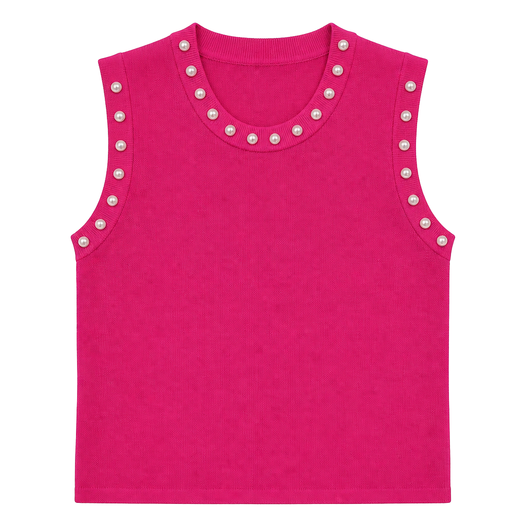 Entro Fuchsia Pearl Trim Sleeveless Knit Sweater Tank Top 1