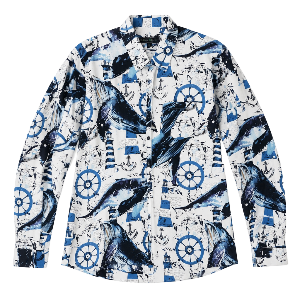 Paisley & Gray Slim Fit Nautical Whale & Lighthouse Print Shirt, Size XXL 1