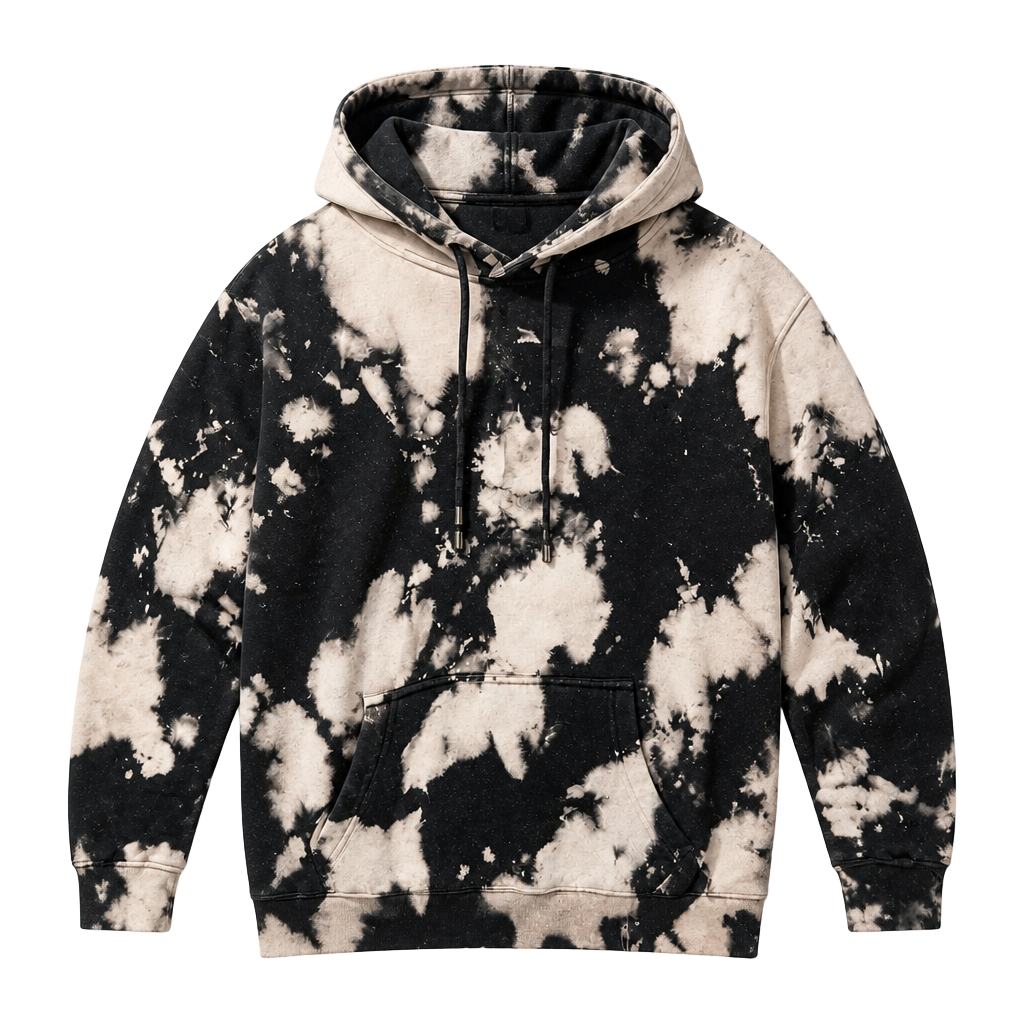 GOLDSHEEP Black and White Bleach Splatter Tie Dye Pullover Hoodie Size Large 1