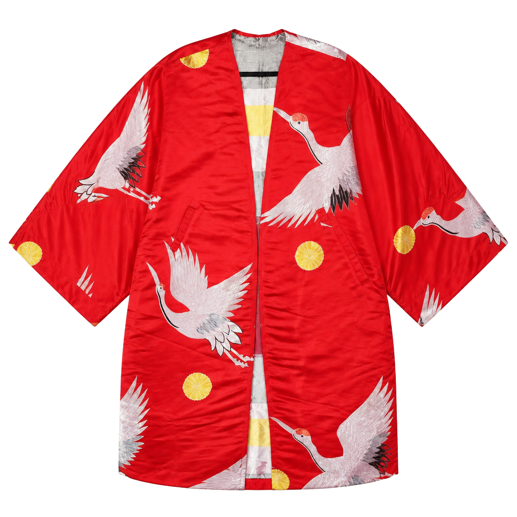 Vintage Red Silk Japanese Uchikake Wedding Kimono with Embroidered Cranes 1