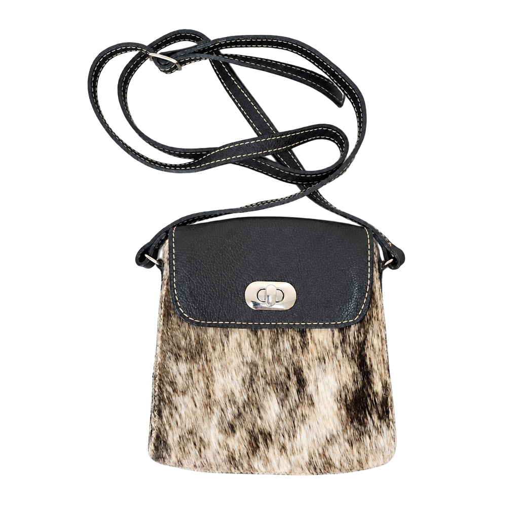 Small Brown and White Cowhide Hair-on-Hide Crossbody Purse 1