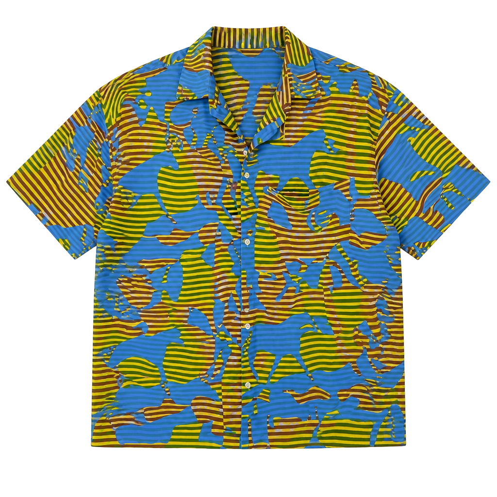 Wrangler Men's XXL Striped Horse Graphic Short Sleeve Viscose Button Up Shirt 1