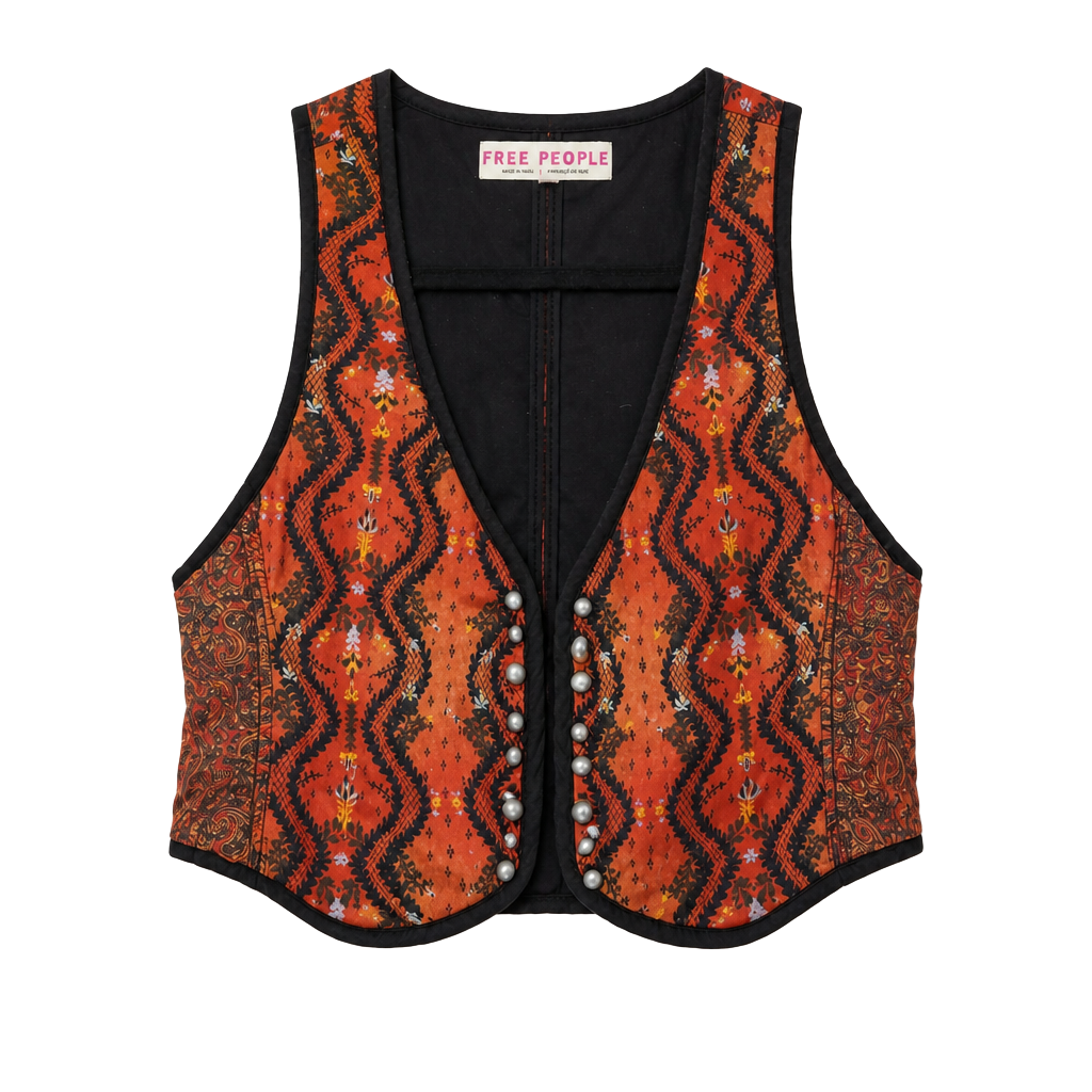 Free People Little Bit of Love Quilted Paisley Vest XS 1
