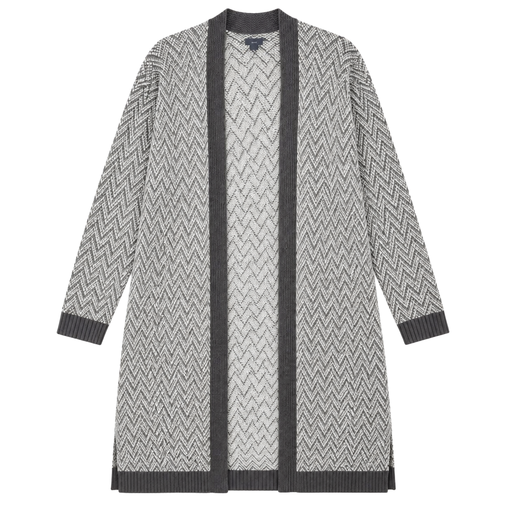 Aerie Chevron Long Open Front Cardigan Sweater Grey White Size M 1