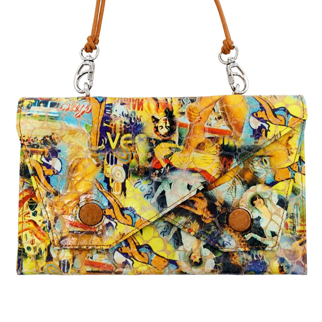 Esther Boken Vintage Embossed 'Bathing Beauty' Printed Leather Crossbody Bag 1