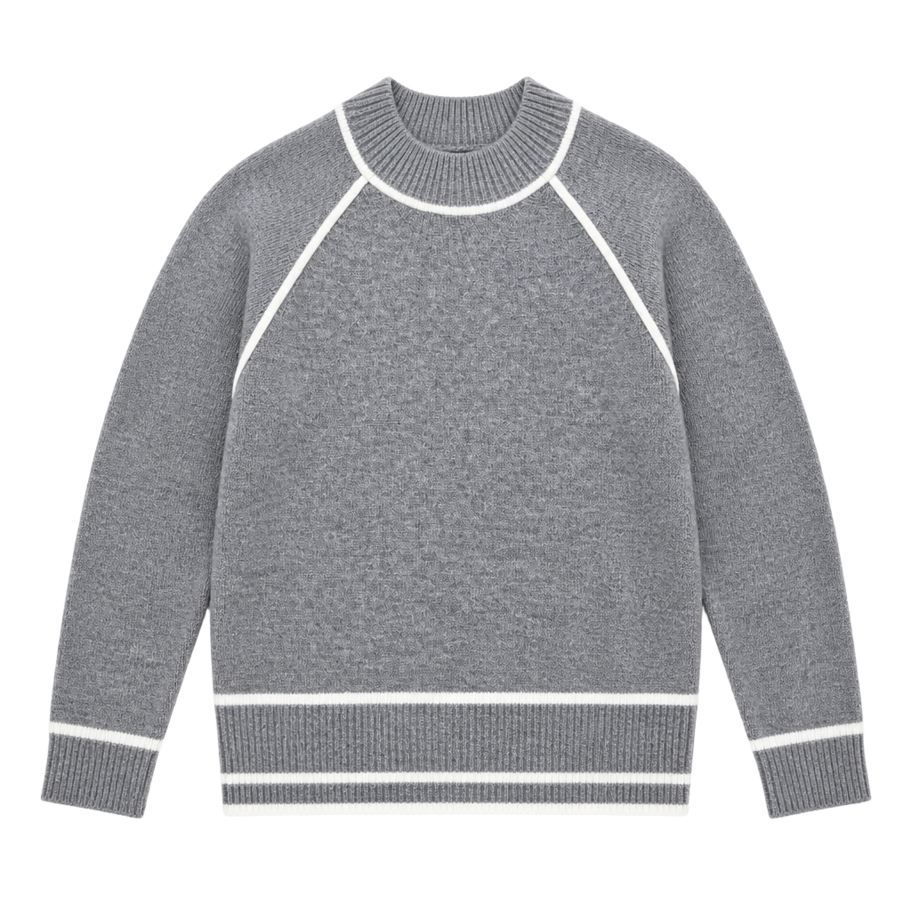 Anna-Kaci California Grey Contrast Ribbed Trim Mock Neck Sweater 1