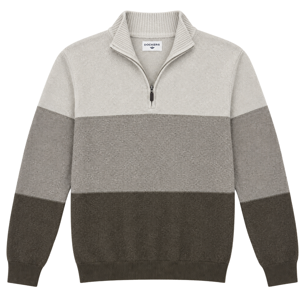 Dockers Quarter Zip Sweater Size L Colorblock Brown Beige 1