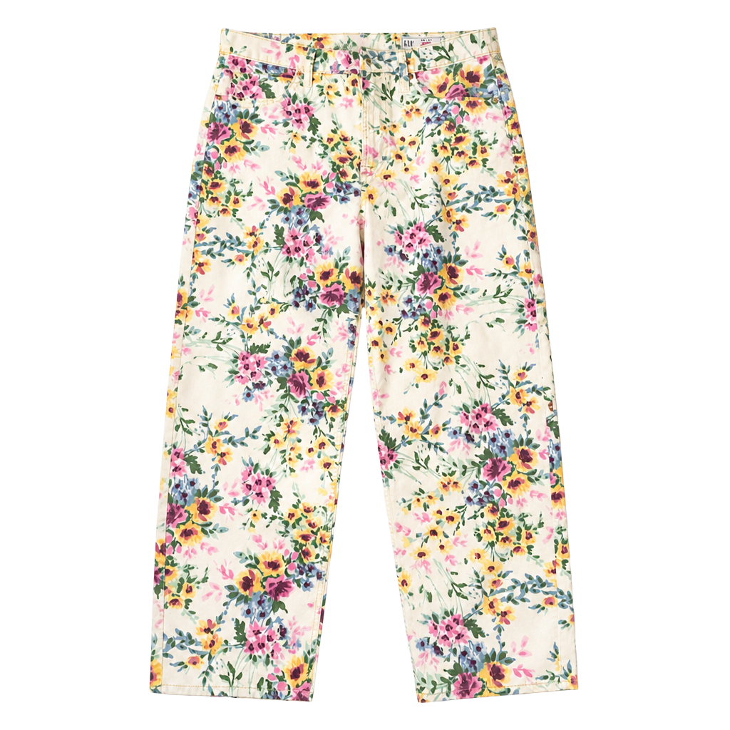 Gap Barrel High Rise Jeans Size 28 Short White Floral Print Cotton 1