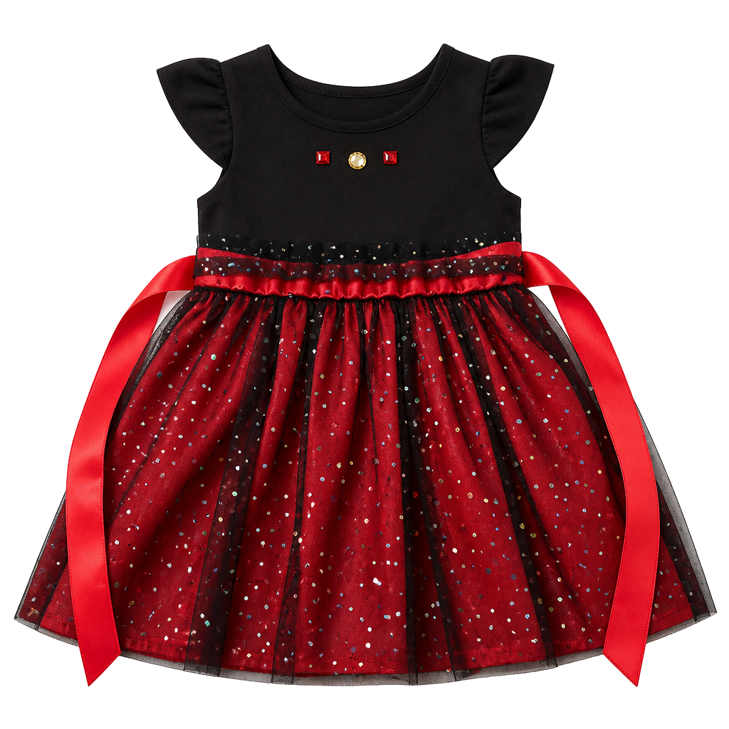 Dollie & Me Sparkly Dress Size 4 Red Black Holiday Party 1