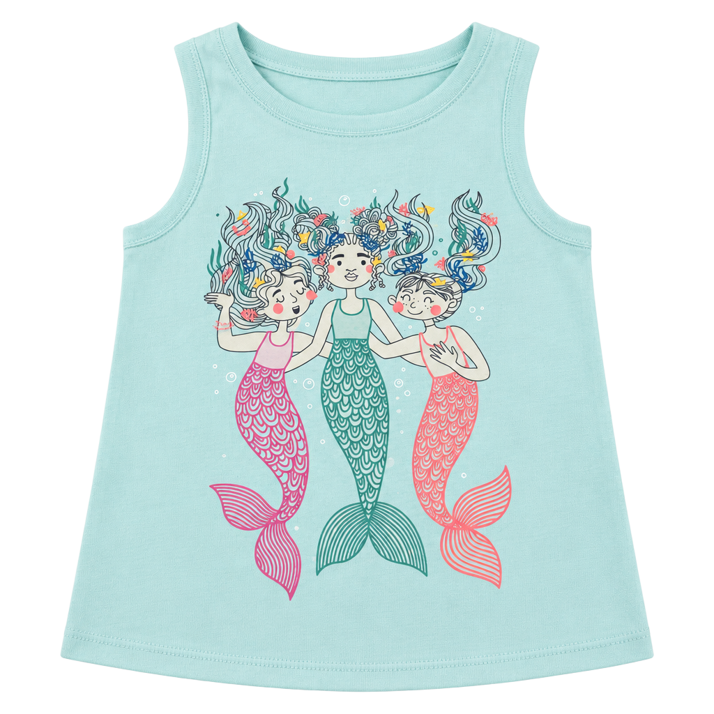 Cat & Jack Mermaid Tank Top Size 5T Light Blue Graphic 1