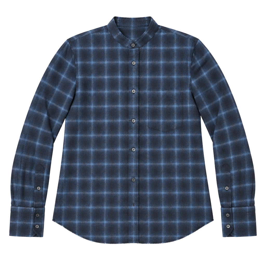 Helmut Lang Plaid Wool Cashmere Button Up Size M Blue Black Long Sleeve Top 1