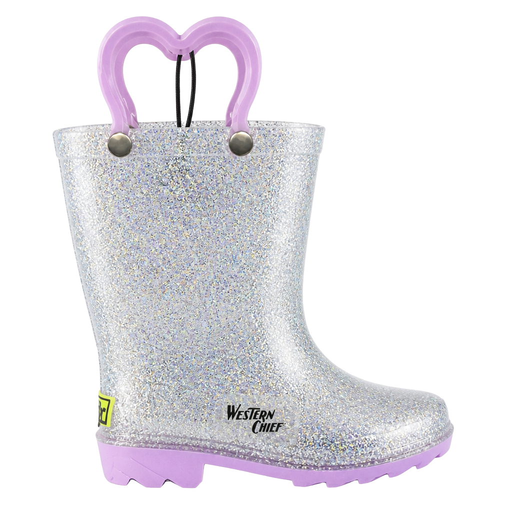 New Western Chief Light Up Rain Boots Size 9 Silver Glitter Lilac Sparkle 1