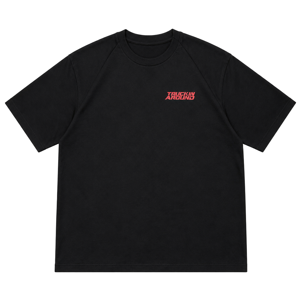 Truckin' Around Black Short Sleeve T-Shirt with Red Logo 1