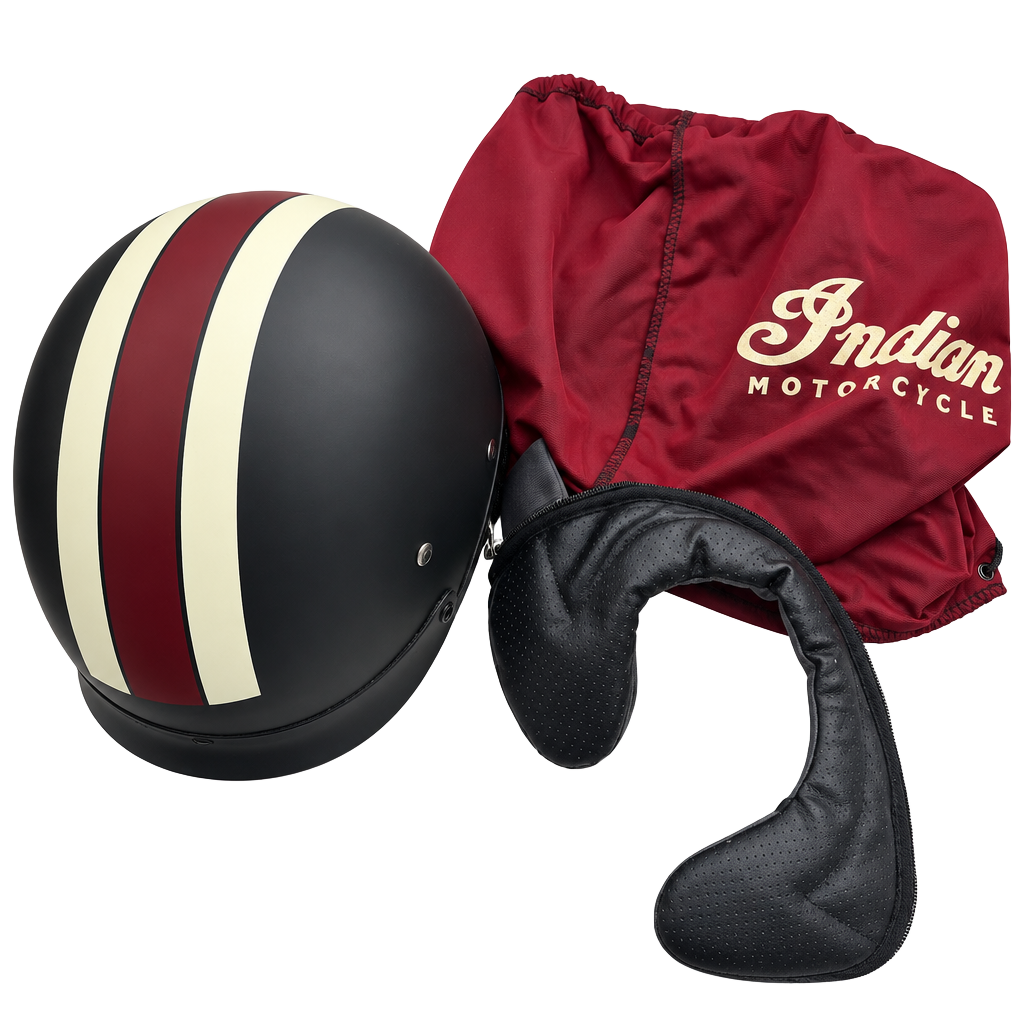 Indian Motorcycle Half Helmet Matte Black with Red Cream Stripes 1