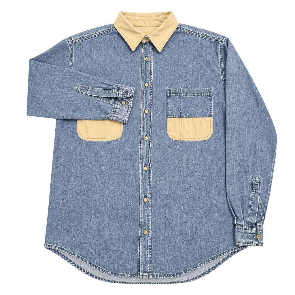 Ruff Hewn Denim Shirt Size L Contrasting Collar Pocket Panels 1