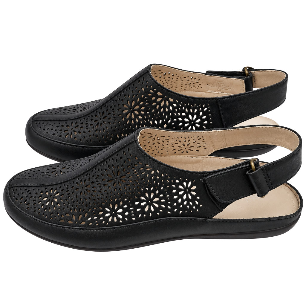 Easy Spirit Cutout Slingback Sandals Size 7WW Black Leather 1