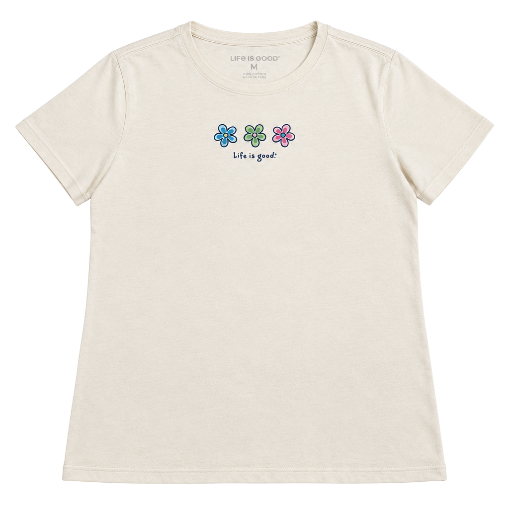 Life is Good Three Daisies Crusher Tee Size M Cream Graphic T-Shirt 1