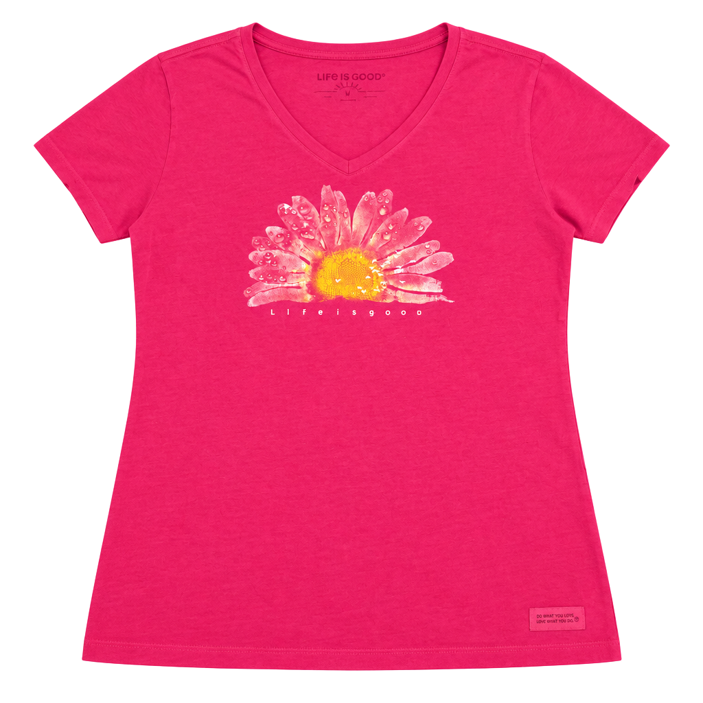 Life is Good Sunflower Crusher Vee Size L Pink V-Neck T-Shirt 1