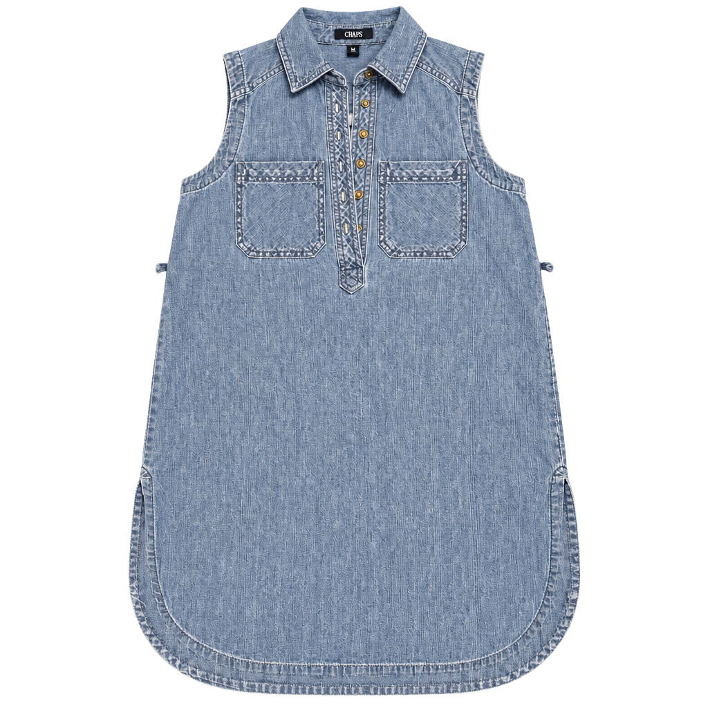 Chaps Denim Shirt Dress Size S Blue Chambray Sleeveless Maxi 1